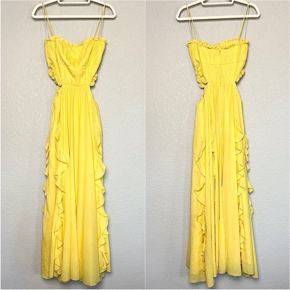 AMUR Pleated Chiffon Square Neck Sleeveless Side Cutout Ruffled Maxi Gown 6 - Picture 7 of 13